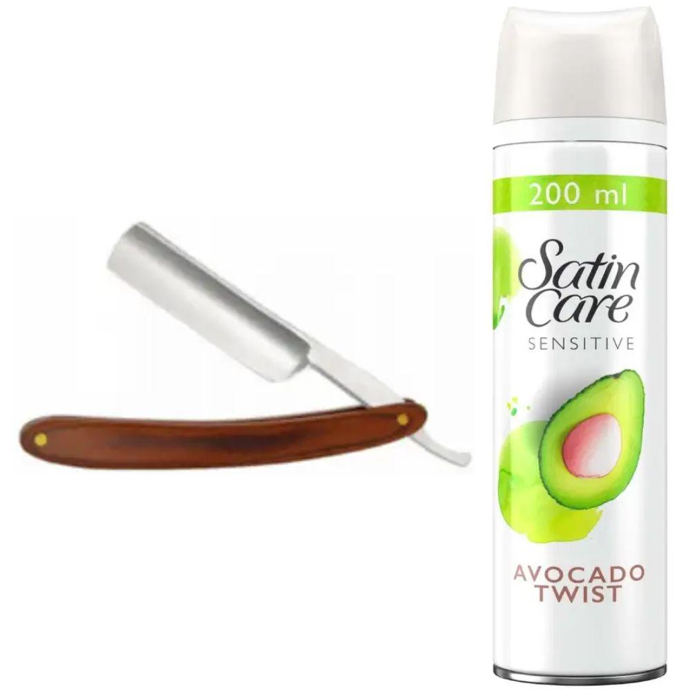Небезпечна бритва/шавета розкладна Straight Razor + гель для гоління Gillette Satin Care Gel Avocado 200 мл, фото 1
