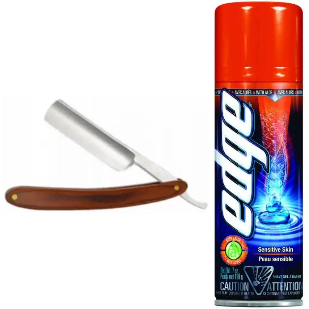 Небезпечна бритва/шавета розкладна Straight Razor + гель для гоління Wilkinson Sword EDGE Sensitive, фото 1