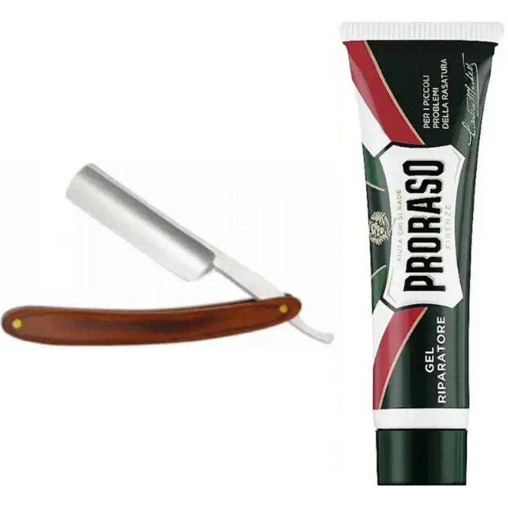 Небезпечна бритва/шавета розкладна Straight Razor + гель від порізів Proraso Razor Cut Repair Gel, фото 1