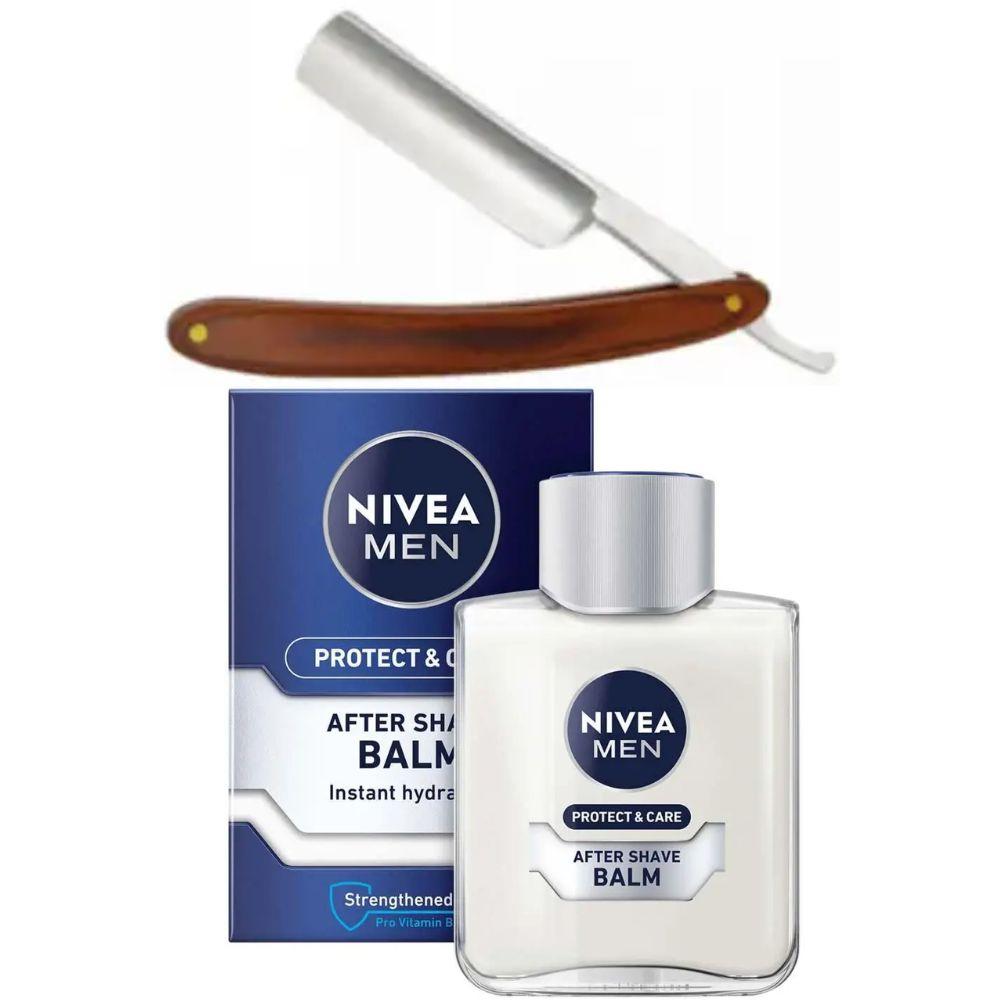 Небезпечна бритва/шавета розкладна Straight Razor + бальзам після гоління Nivea Men Protect & Care 100 мл, фото 1
