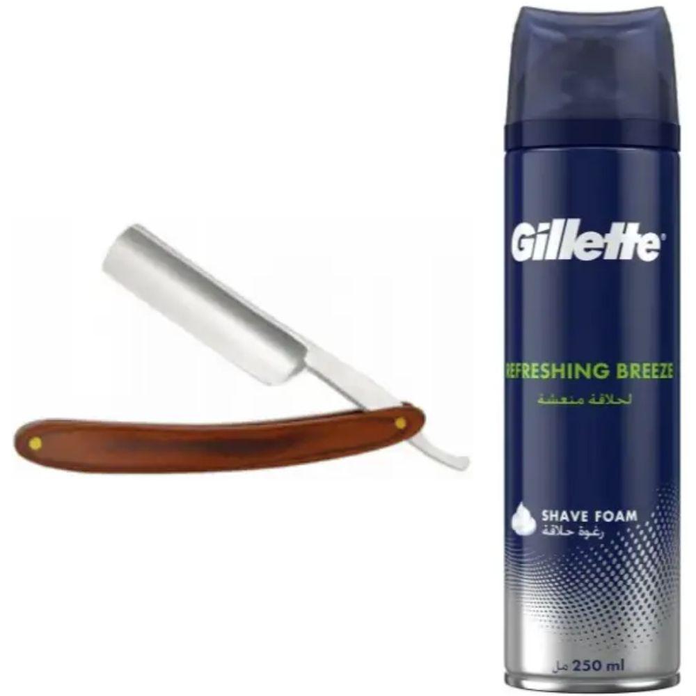 Небезпечна бритва/шавета розкладна Straight Razor + піна для гоління Gillette Refreshing Breeze 250 мл, фото 1
