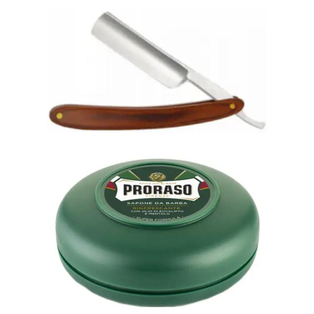 Небезпечна бритва/шавета розкладна Straight Razor + мило для гоління Proraso Rinfrescante Green Eucalyptus 75 мл, фото 1
