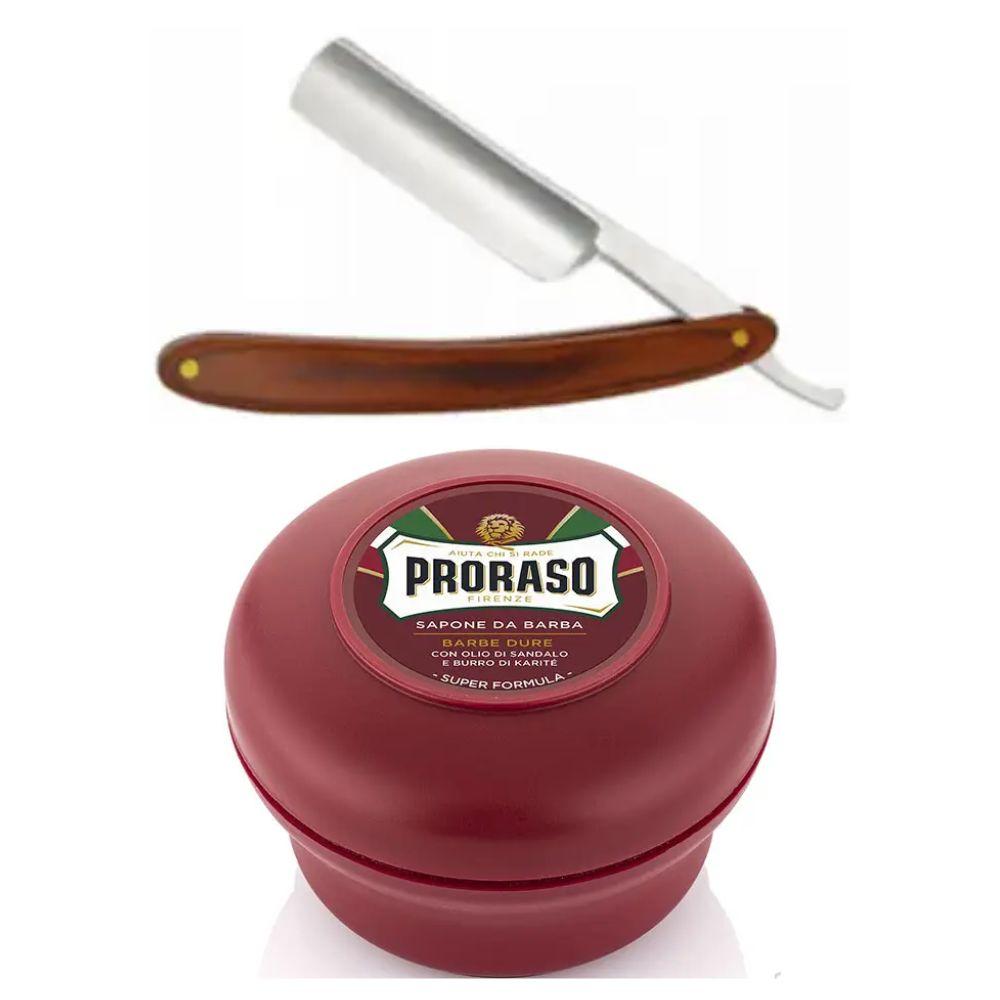 Небезпечна бритва/шавета розкладна Straight Razor + мило для гоління Proraso для жорсткої щетини з сандаловим маслом 150 мл, фото 1