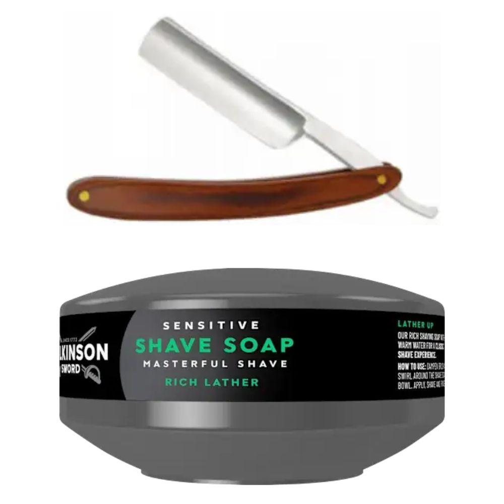 Небезпечна бритва/шавета розкладна Straight Razor + мило для гоління Wilkinson Sword для чутливої шкіри 125 г, фото 1