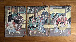За лаштунками театру Кабуки. Утагава Кунісада 1840-і роки триптих, фото 1