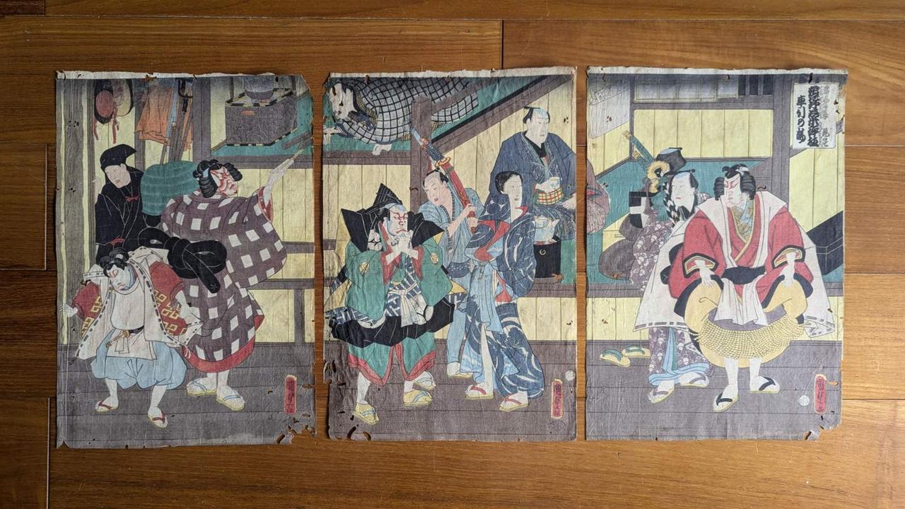 За лаштунками театру Кабуки. Утагава Кунісада 1840-і роки триптих