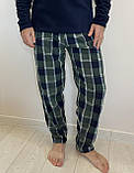 Штани чоловічі теплі з флісу в клітину синьо-зелені, фото 2
