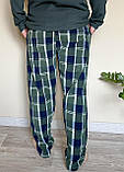 Штани чоловічі теплі з флісу в клітину синьо-зелені, фото 3