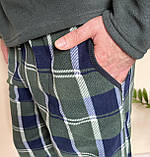 Штани чоловічі теплі з флісу в клітину синьо-зелені, фото 4