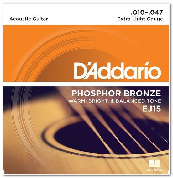 Струни для акустичної гітари D'ADDARIO EJ15 Phosphor Bronze Extra Light, фосф. бронза, .010-.047