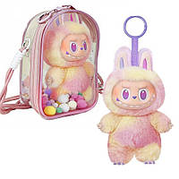 Набор Мягкая игрушка-брелок Лабубу радужная 16 см сумочка шарики ремешок карабин Розовый