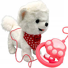 Пухнаста м'яка інтерактивна дитяча іграшка Собачка на повідку Шпіц 30 см (AX)