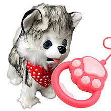 Пухнаста м'яка інтерактивна дитяча іграшка Собачка на повідку Хаскі 30 см (AX)