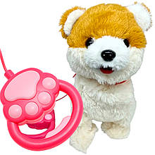 Пухнаста м'яка інтерактивна дитяча іграшка Собачка на повідку Акіта-іну А9-59 (AX)