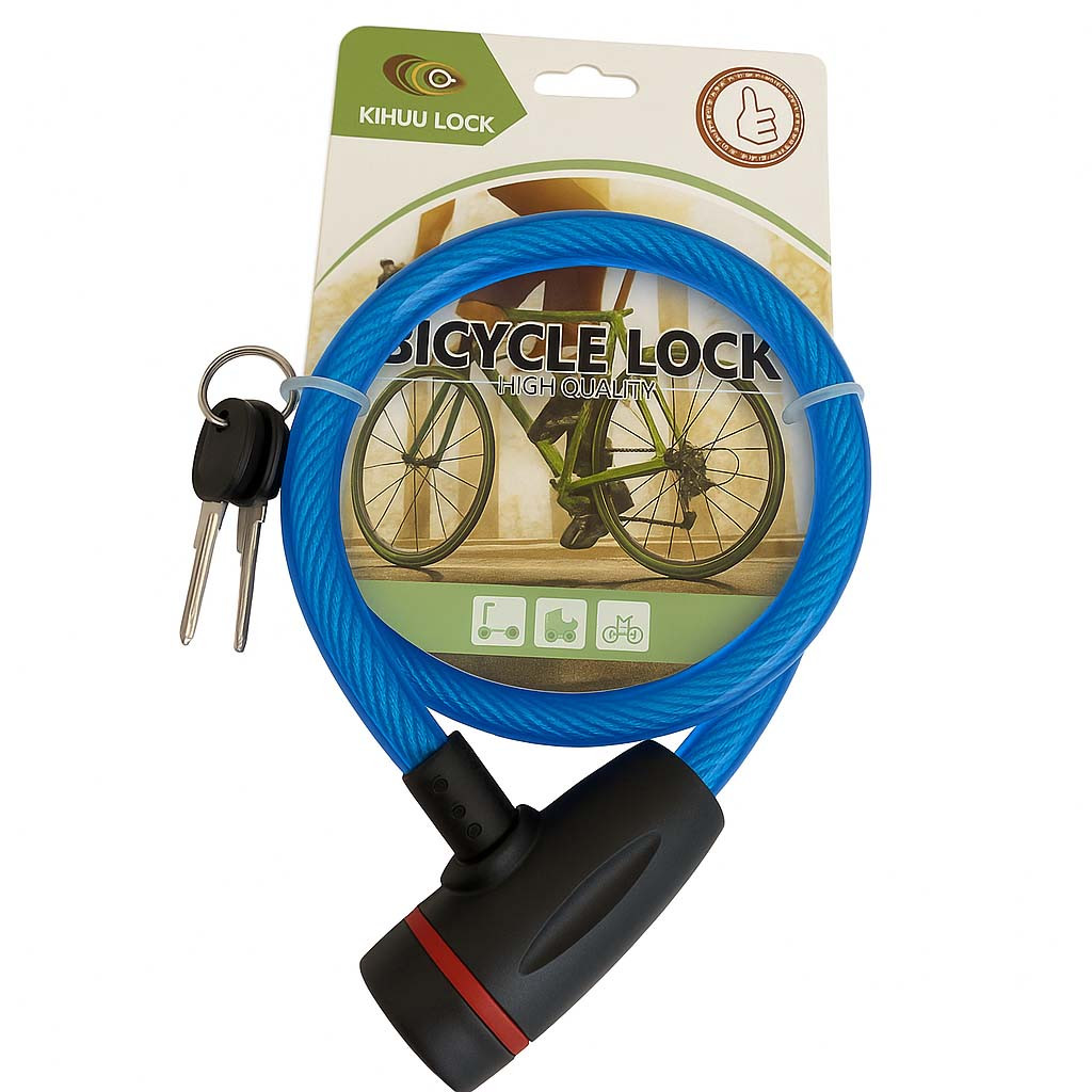 Замок велосипедний KIHUU LOCK 187, 12*80 тросовий, 2 ключі. Колір: синій FN-71