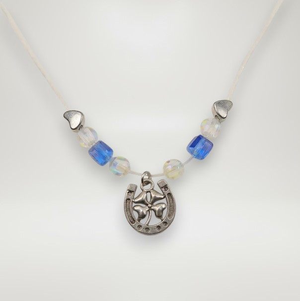 Жіноче сріблясте кольє на лісці з підвісками підкова та чотирилистий конюшина AurumLux049, фото 1