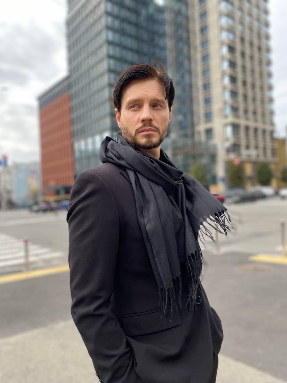 Чоловічий чорний шарф великий чоловічий котоновий шарф "Мілан" від My scarf 180 на 60 см, фото 1