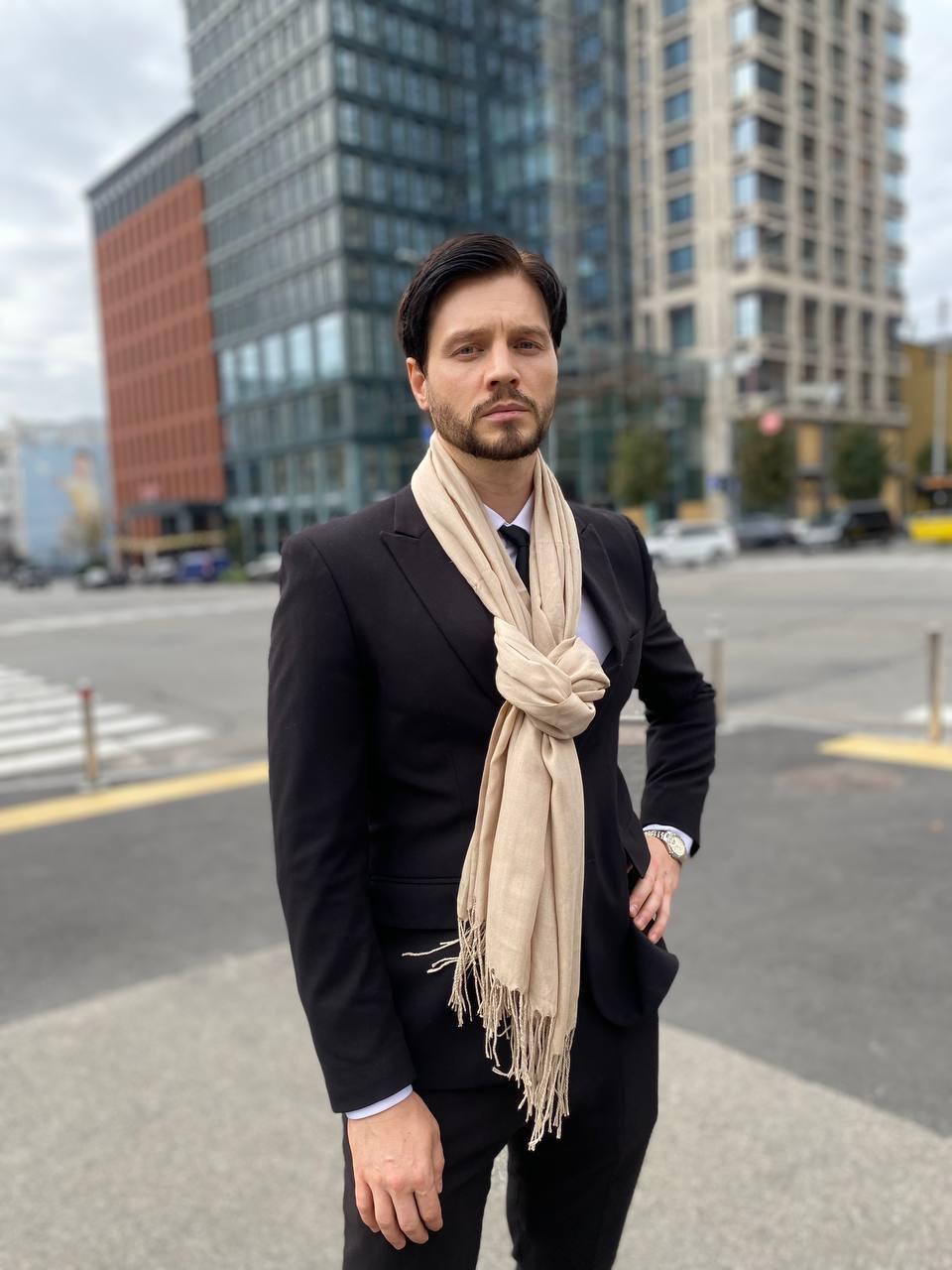 Чоловічий шарф, молочний, великий чоловічий котоновий шарф "Мілан" від My scarf 180 на 60 см, фото 1