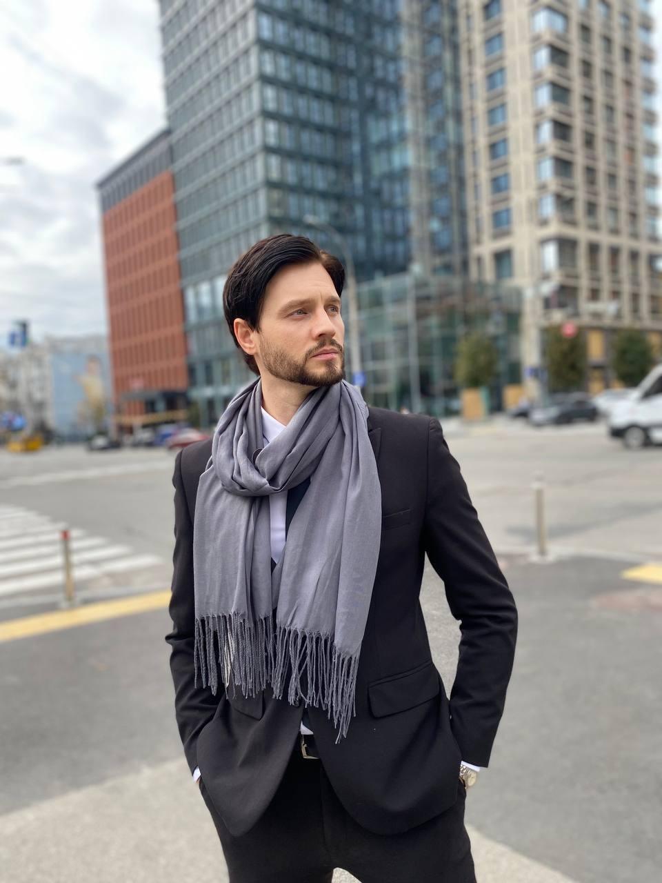 Чоловічий шарф, темно-сірий, великий чоловічий котоновий шарф "Мілан" від My scarf 180 на 60 см, фото 1