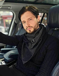 Чоловічий 2-сторонній вовняний шарф, чорний, гусина лапка "Единбург", на ґудзику, від My scarf снуд, бактус