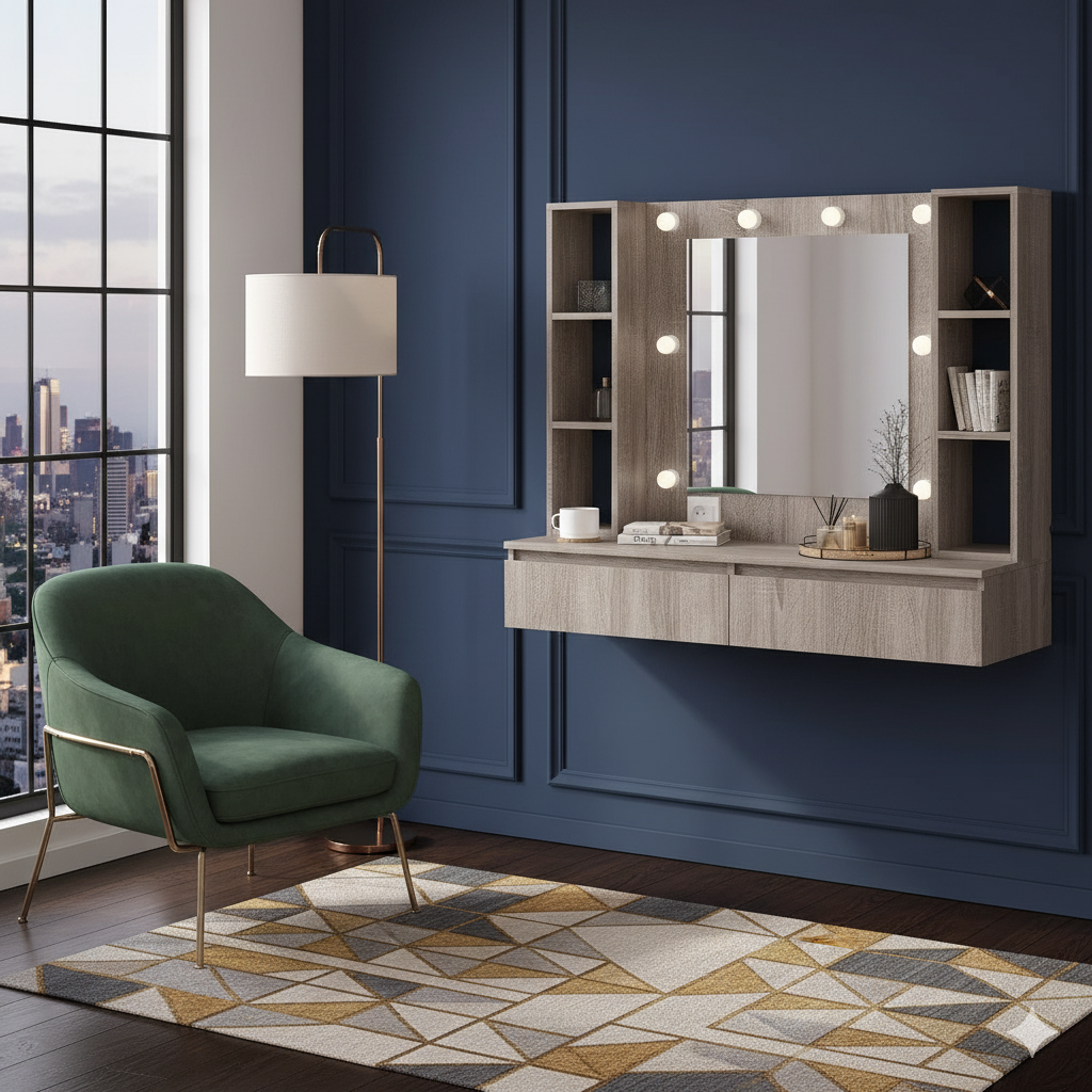 Туалетний столик підвісний з підсвіткою 1000х1200х400 мм Дуб Сонома трюфель, фото 1