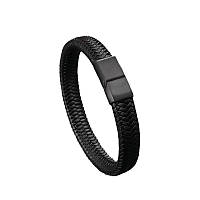 Браслет плетений чорний 21см штучна шкіра+метал