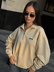 👕 Jacquemus High Collar Half-Zip Grosgrain Sweatshirt Beige S