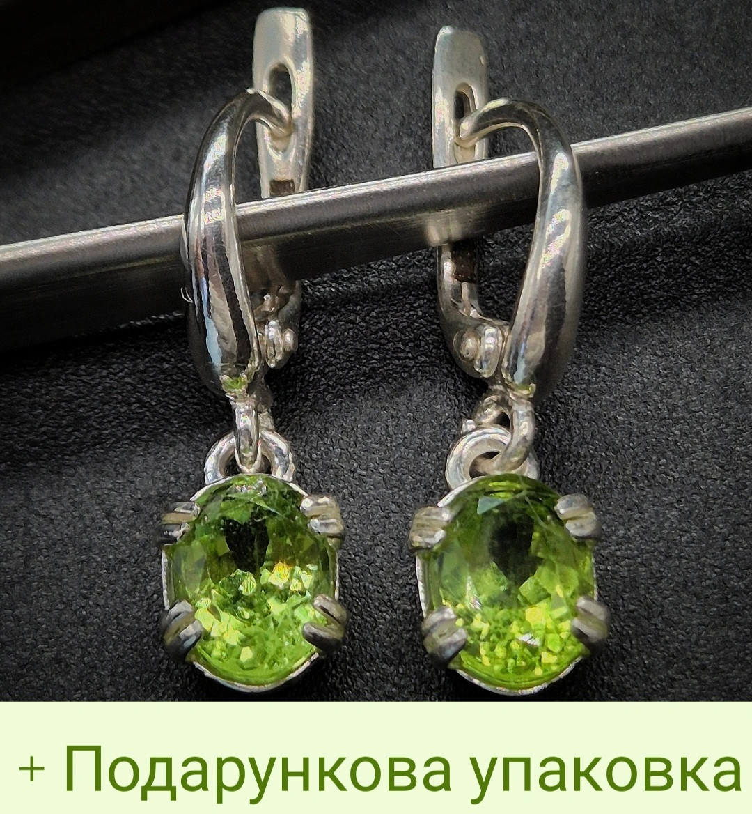 Сережки з хризолітами перидотами олівінами, сережки із зеленим каменем, фото 1