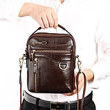 Чоловіча сумка через плече Натуральня шкіра Барсетка Чоловіча шкіряна сумка для документів планшет Коричнева, фото 3