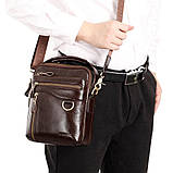 Чоловіча сумка через плече Натуральня шкіра Барсетка Чоловіча шкіряна сумка для документів планшет Коричнева, фото 4