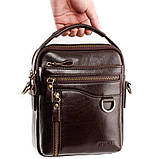 Чоловіча сумка через плече Натуральня шкіра Барсетка Чоловіча шкіряна сумка для документів планшет Коричнева, фото 2