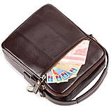 Чоловіча сумка через плече Натуральня шкіра Барсетка Чоловіча шкіряна сумка для документів планшет Коричнева, фото 7