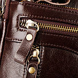 Чоловіча сумка через плече Натуральня шкіра Барсетка Чоловіча шкіряна сумка для документів планшет Коричнева, фото 9