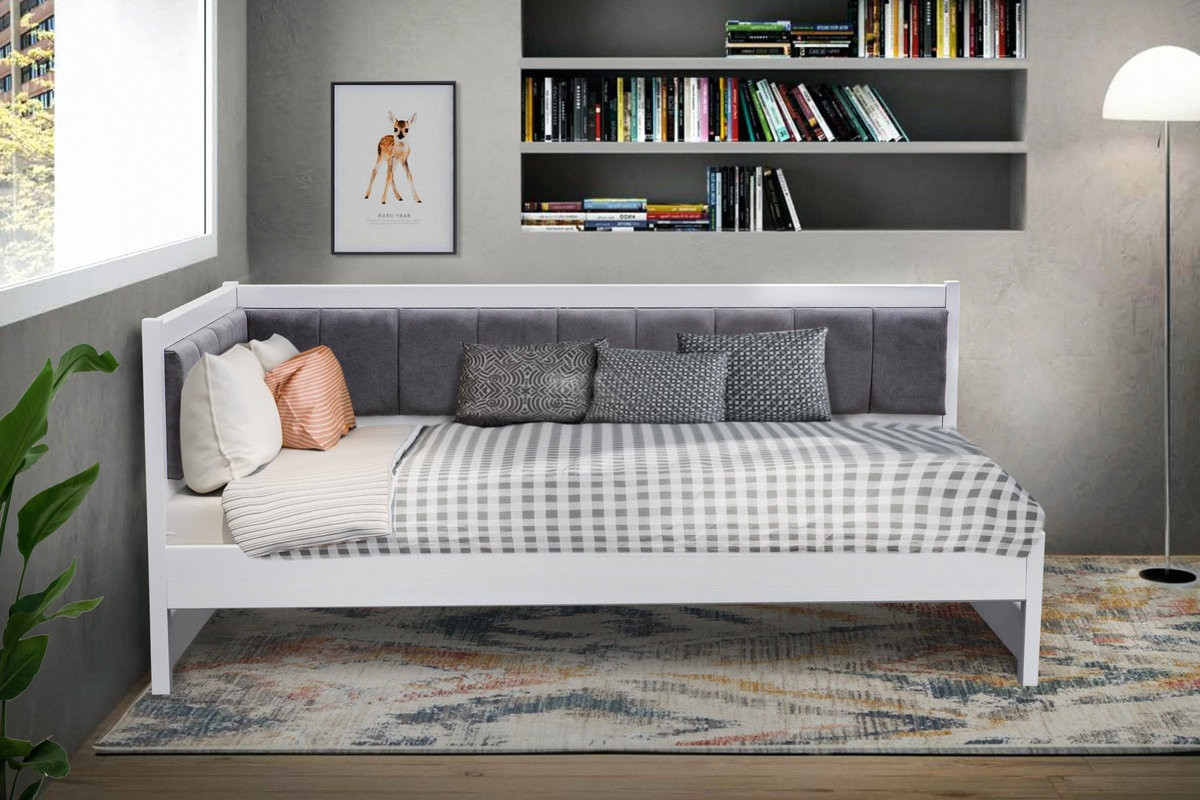 Кутове ліжко Лілі біле 90х200 м'яке узголів'я сірий ліве TM Мікс-Меблі