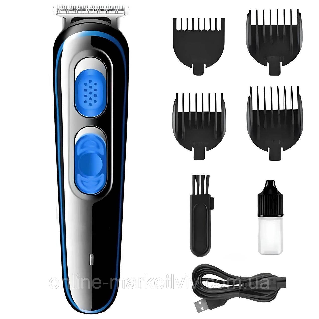 Акумуляторна машинка для стрижки волосся + 4 насадки, SURKER SK-695 / Тример для бороди / Тример чоловічий для стрижки волосся, фото 1