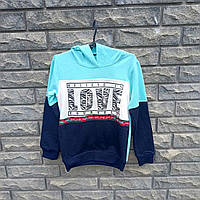 Батник дитячий з начосом "LOVE" м'ятно-чорний для дівчаток