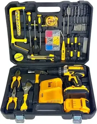 Великий набір інструментів KRAFFTEC 48V – дриль-шуруповерт, 2 акумулятори та повний комплект з 54 штук інструментів, фото 1