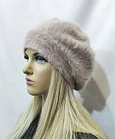 Жіночий берет з ангори на ніжці колір бежевий