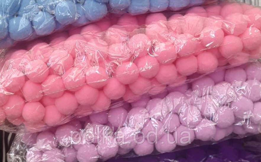Текстильні кульки 3 см рожеві помпони щільні (1 паковання = 200штук), фото 1