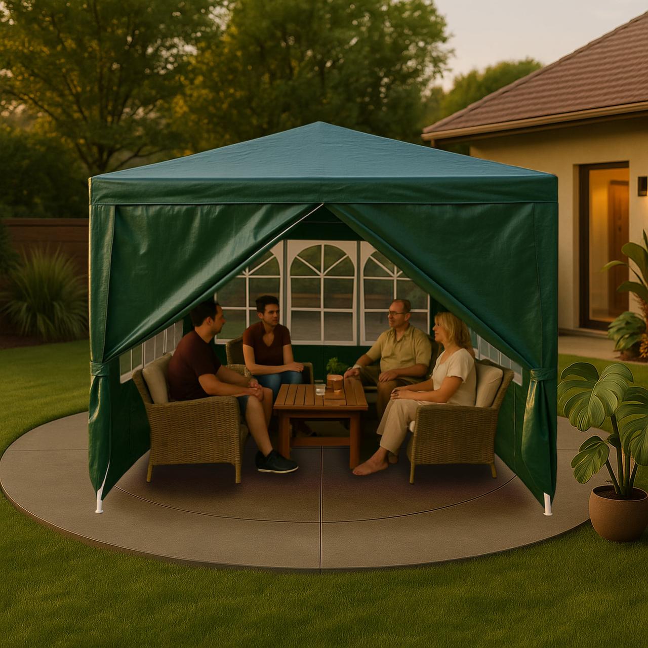 Садовий павільйон Virgo 3x3 м (зелений) з боковими стінками та вікнами, фото 1