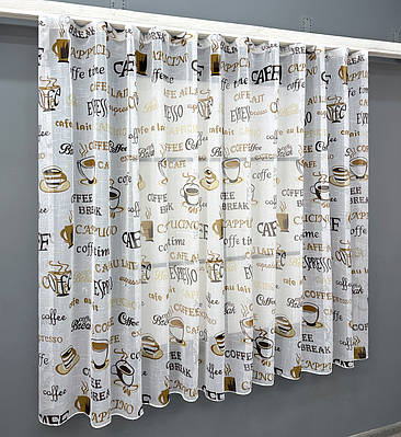 Тюль-арка (300х115см.) з тканини льон. Колір молочний з коричневим. Код 1792т 53-0114