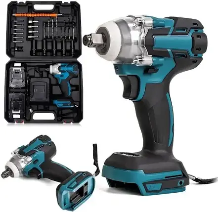 Акумуляторний гайковерт Krafftec 48V з двома АКБ і набором насадок у кейсі — ударний інструмент для авто і дому, фото 1