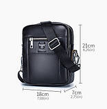 Чоловіча сумка через плече Натуральна шкіра Барсетка Чоловіча шкіряна сумка для документів планшет Чорний, фото 8