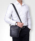 Чоловіча сумка через плече Натуральна шкіра Барсетка Чоловіча шкіряна сумка для документів планшет Чорний, фото 3