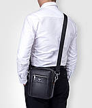 Чоловіча сумка через плече Натуральна шкіра Барсетка Чоловіча шкіряна сумка для документів планшет Чорний, фото 4