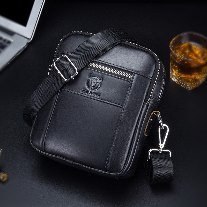 Чоловіча сумка через плече Натуральна шкіра Барсетка Чоловіча шкіряна сумка для документів планшет Чорний, фото 1