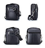 Чоловіча сумка через плече Натуральна шкіра Барсетка Чоловіча шкіряна сумка для документів планшет Чорний, фото 5