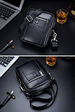Чоловіча сумка через плече Натуральна шкіра Барсетка Чоловіча шкіряна сумка для документів планшет Чорний, фото 2