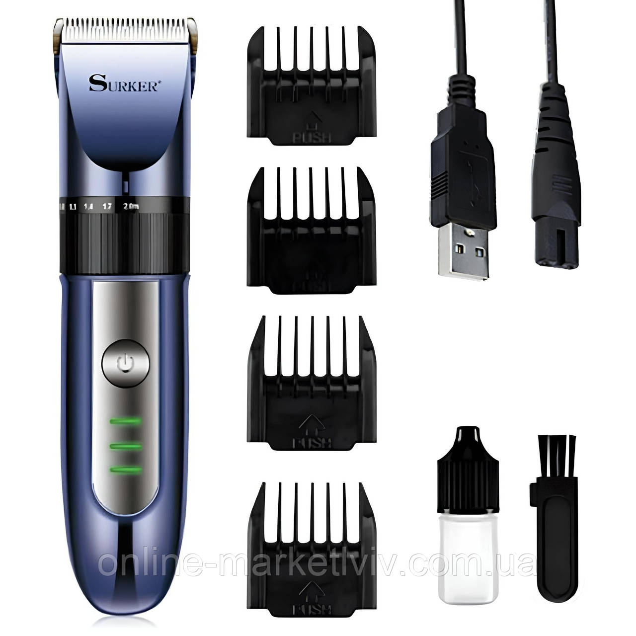 Акумуляторна машинка для стрижки волосся + 4 насадки, SURKER SK-558 / Триммер бездротовий / Триммер для стрижки волосся, фото 1