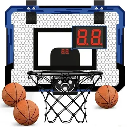 Дитячий баскетбольний набір з електронним табло, металеве кільце, м’яч і насос, настінний, для активних ігор вдома, фото 1